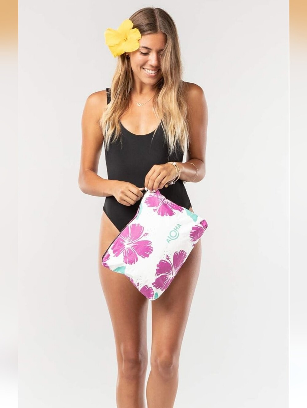 ALOHA Collection Mid Pouch PITAYA HIBISCUS Tropical Zip Wet Bag Blue Teal Print
